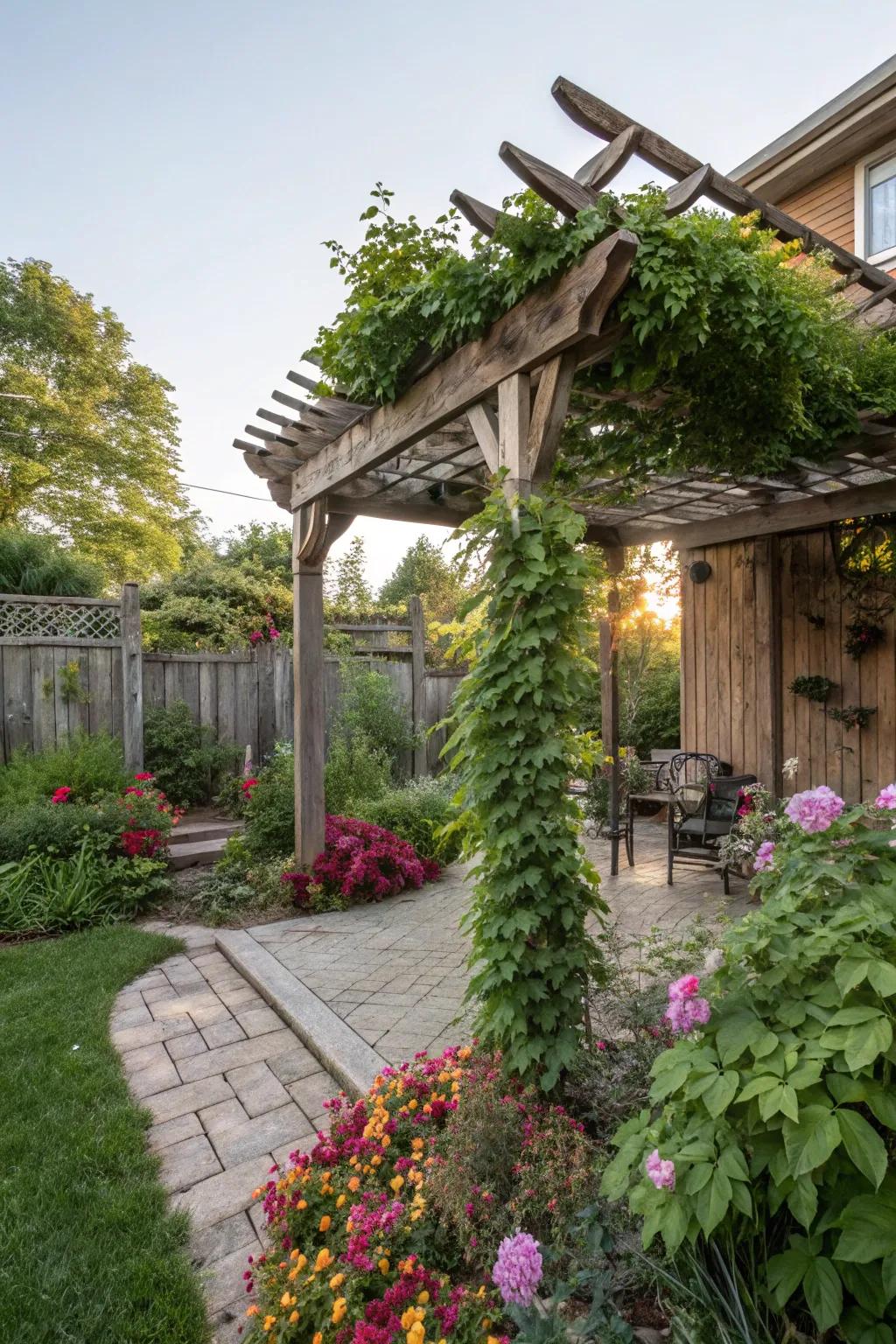 Savor the shade beneath an exquisite pergola.