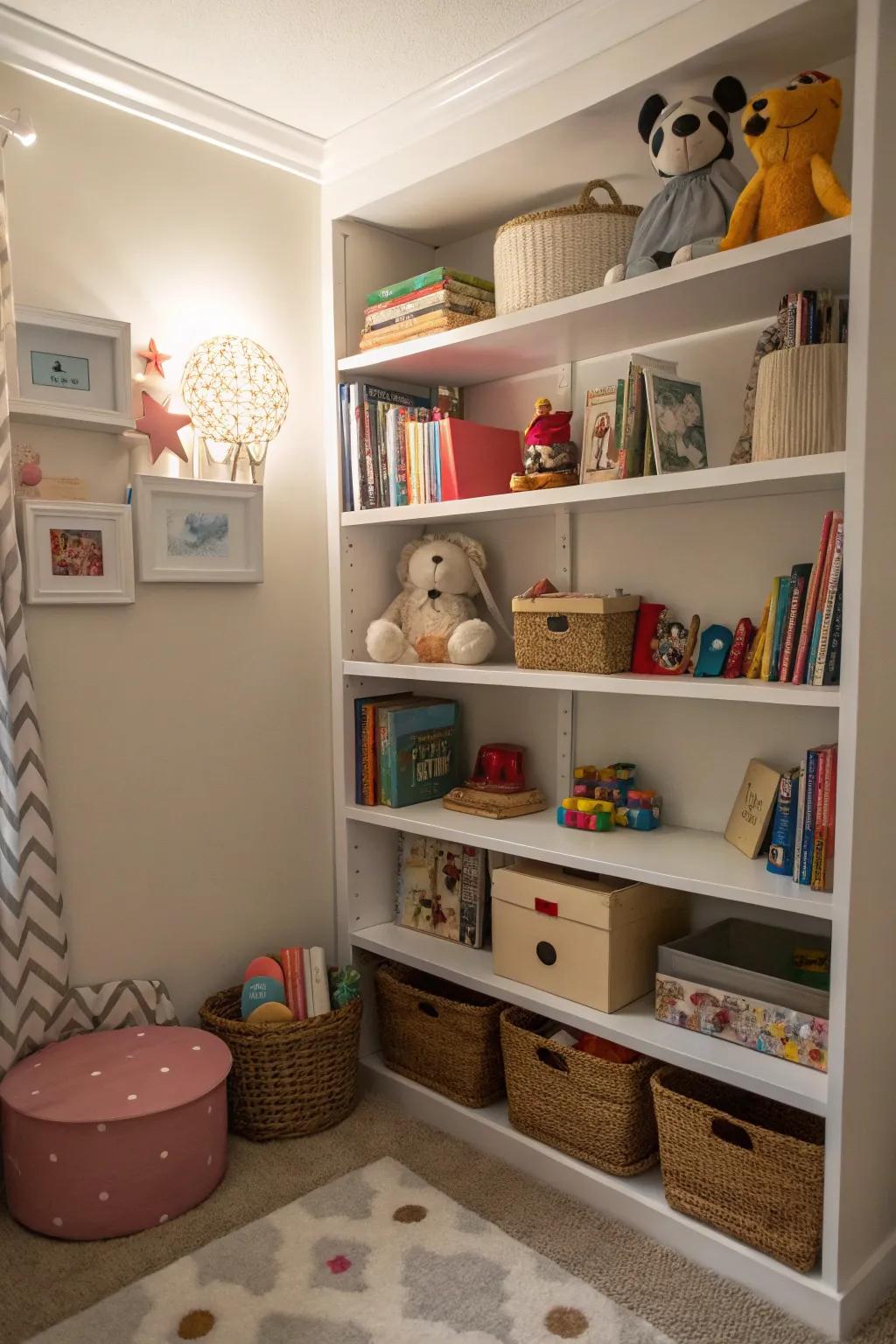 Transform underutilized recesses into functional toy safekeeping zones.