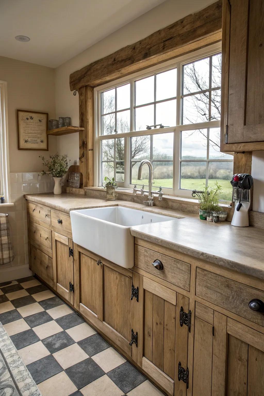 A farmhouse basin serves as a useful and captivating focal point.
