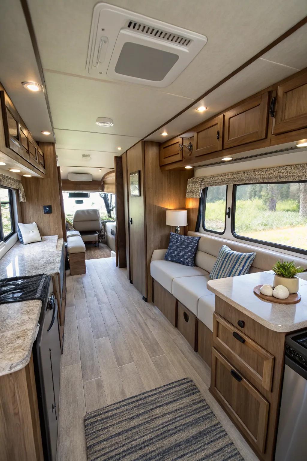 An efficiently laid out camper interior, maximizing comfort and usability.