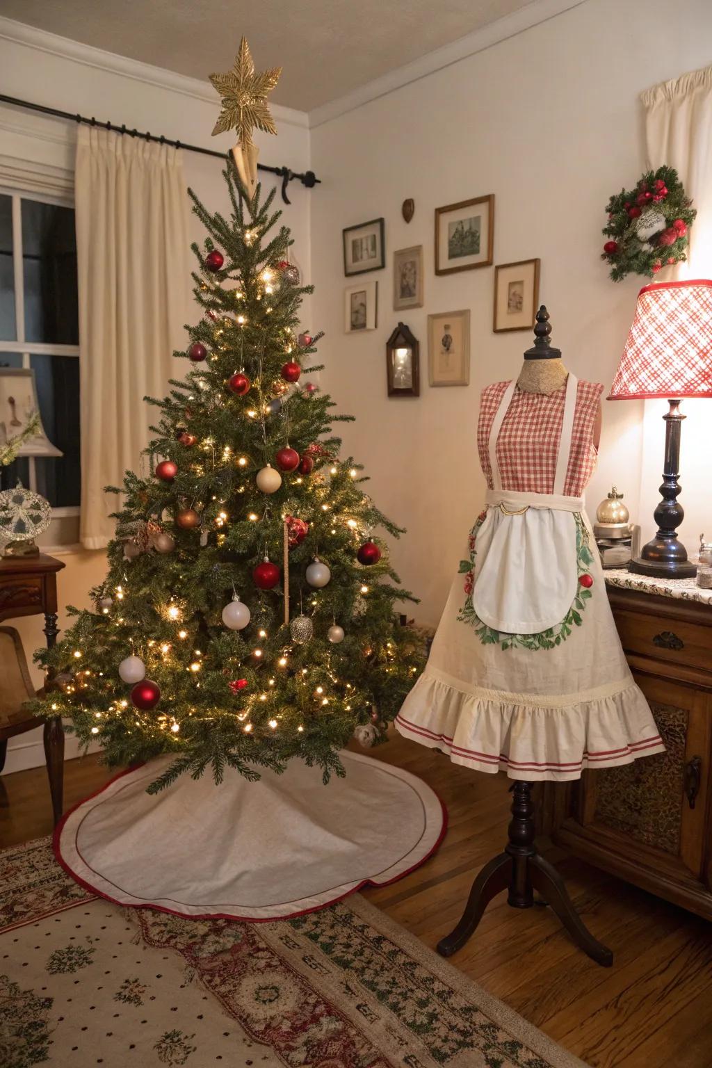 Repurpose a retro textile for a distinctive and nostalgic tree skirt.
