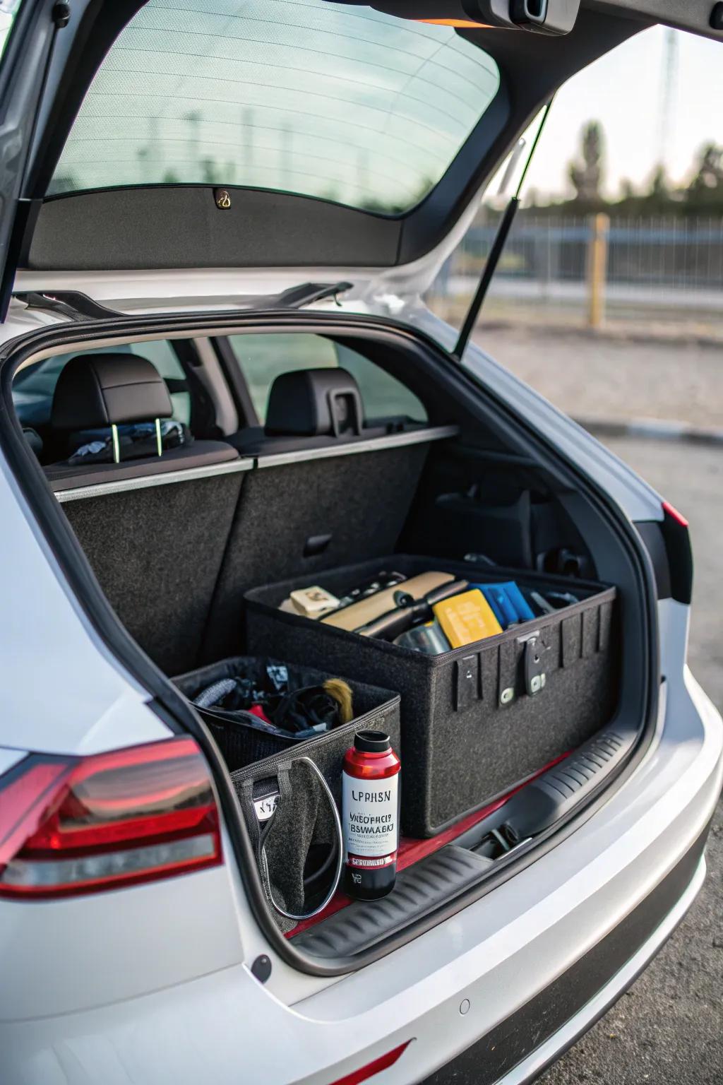 Adjustable corner systems effortlessly secure items in the trunk.
