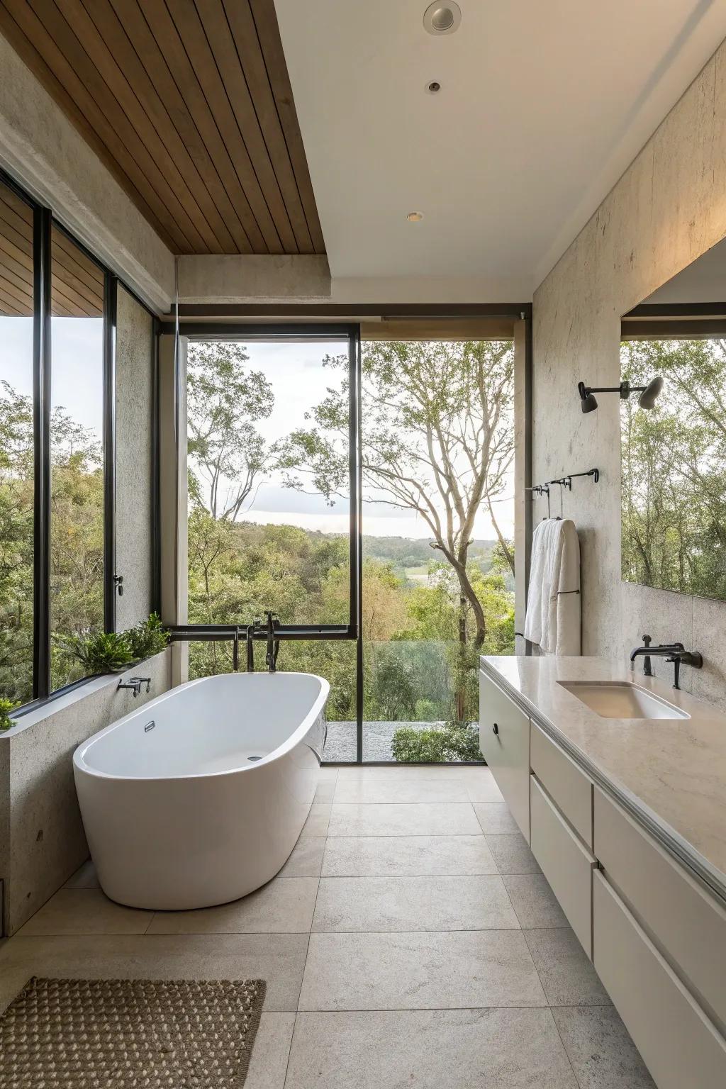 A minimalist bathroom design features clean lines and an uncluttered aesthetic.