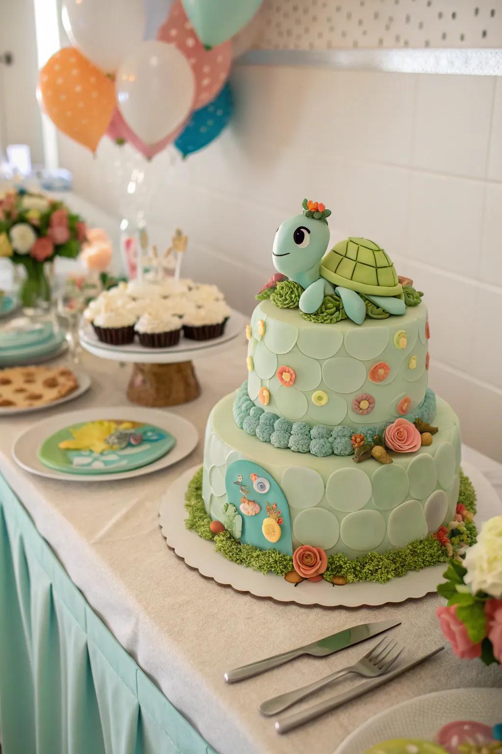 A stunning turtle-themed cake destined to captivate.
