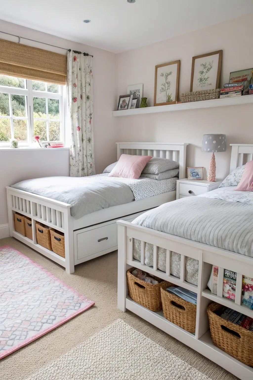 Smart storage options keep the space tidy and uncluttered.