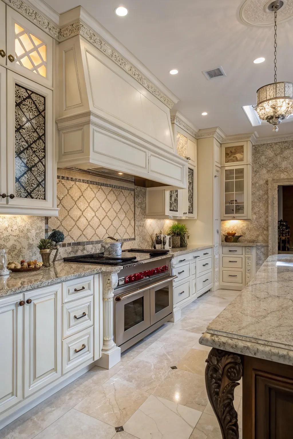 A kitchen where marble and surfaces unite to create a lavish finish.