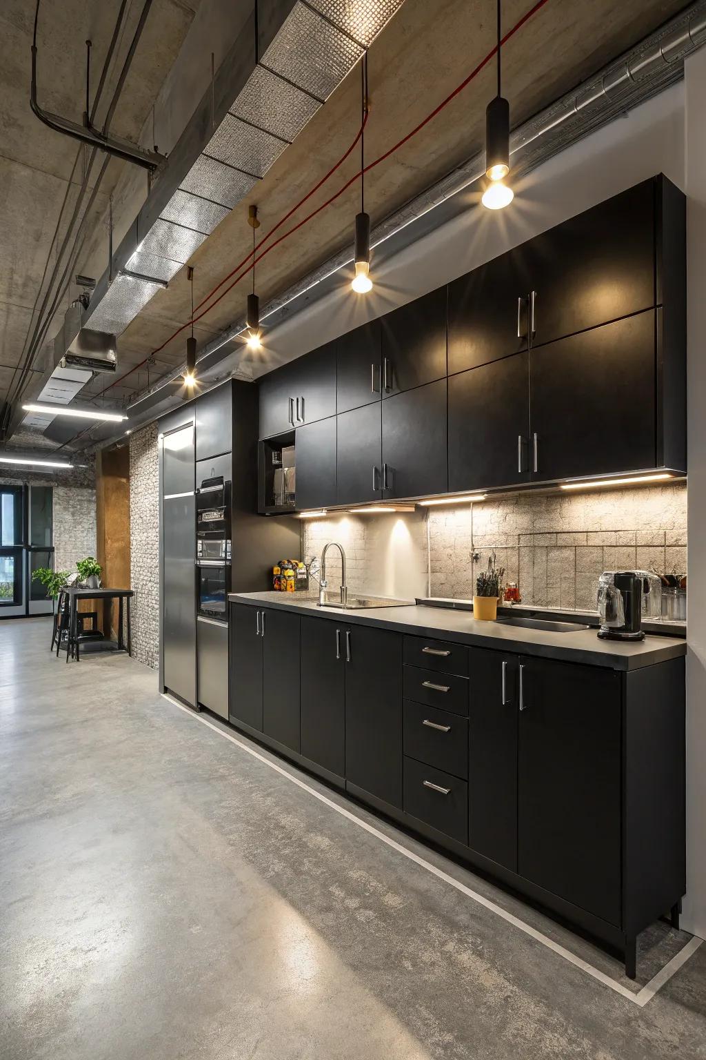 A streamlined jet black and stainless steel kitchen for a modern edge.
