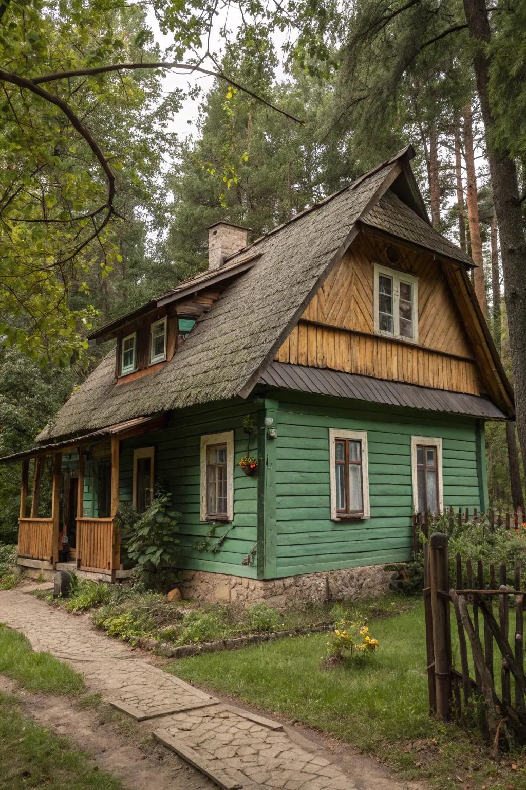 Earthy meadow and oak create a rustic, natural look.
