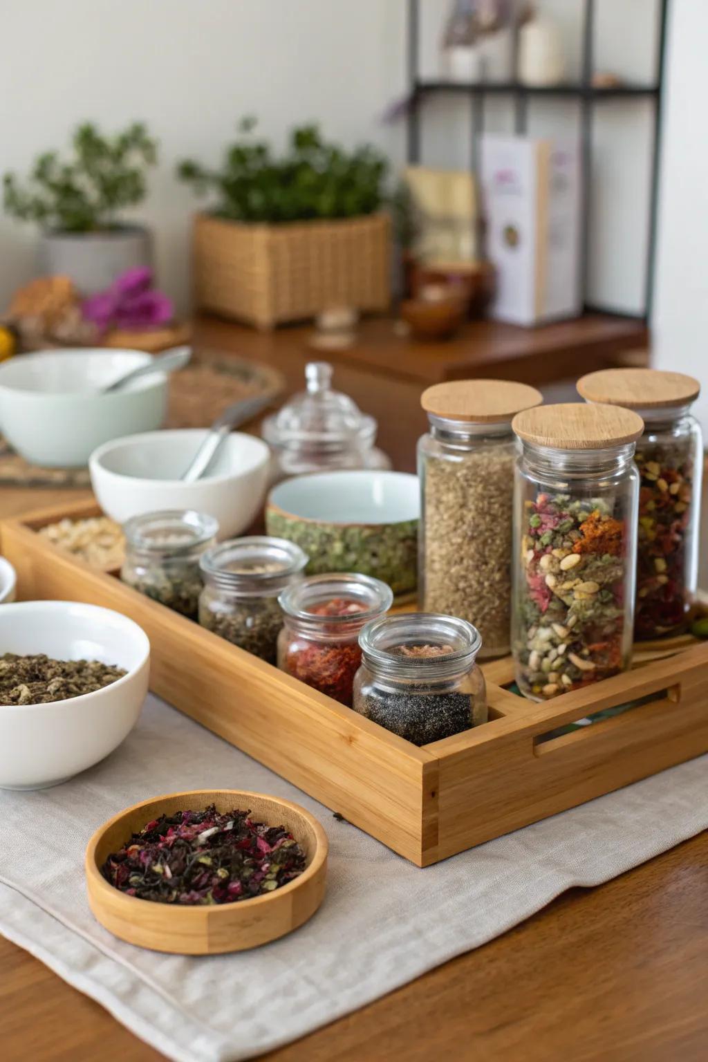 A DIY herb mixing spot for attendees to fashion their personal herb mixes.