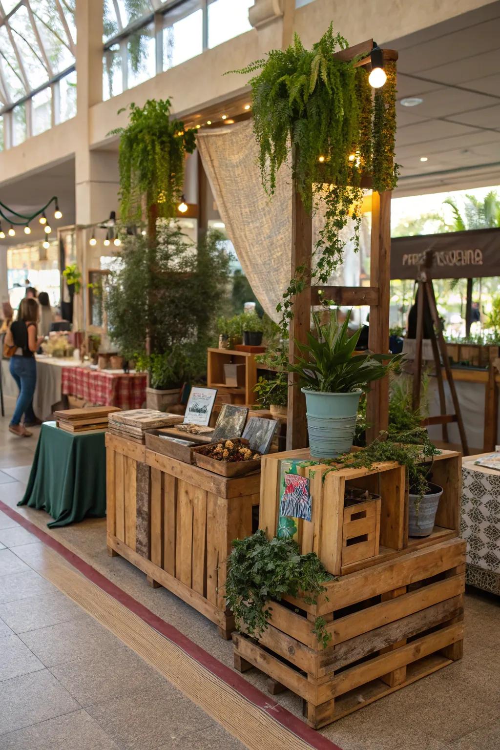 Eco-friendly booth style applying reused resources.