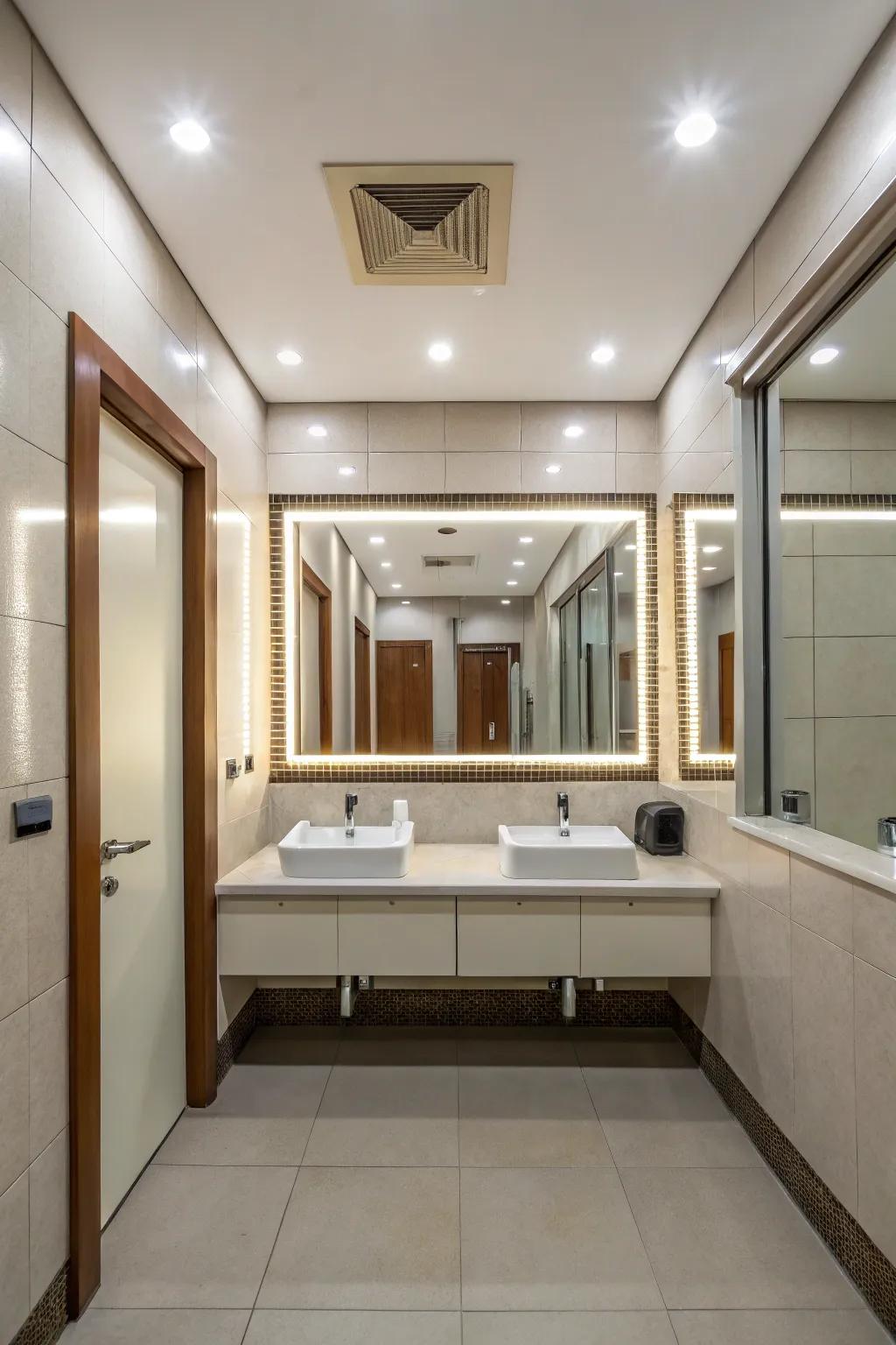 Mirrors cleverly placed to enhance area and light.