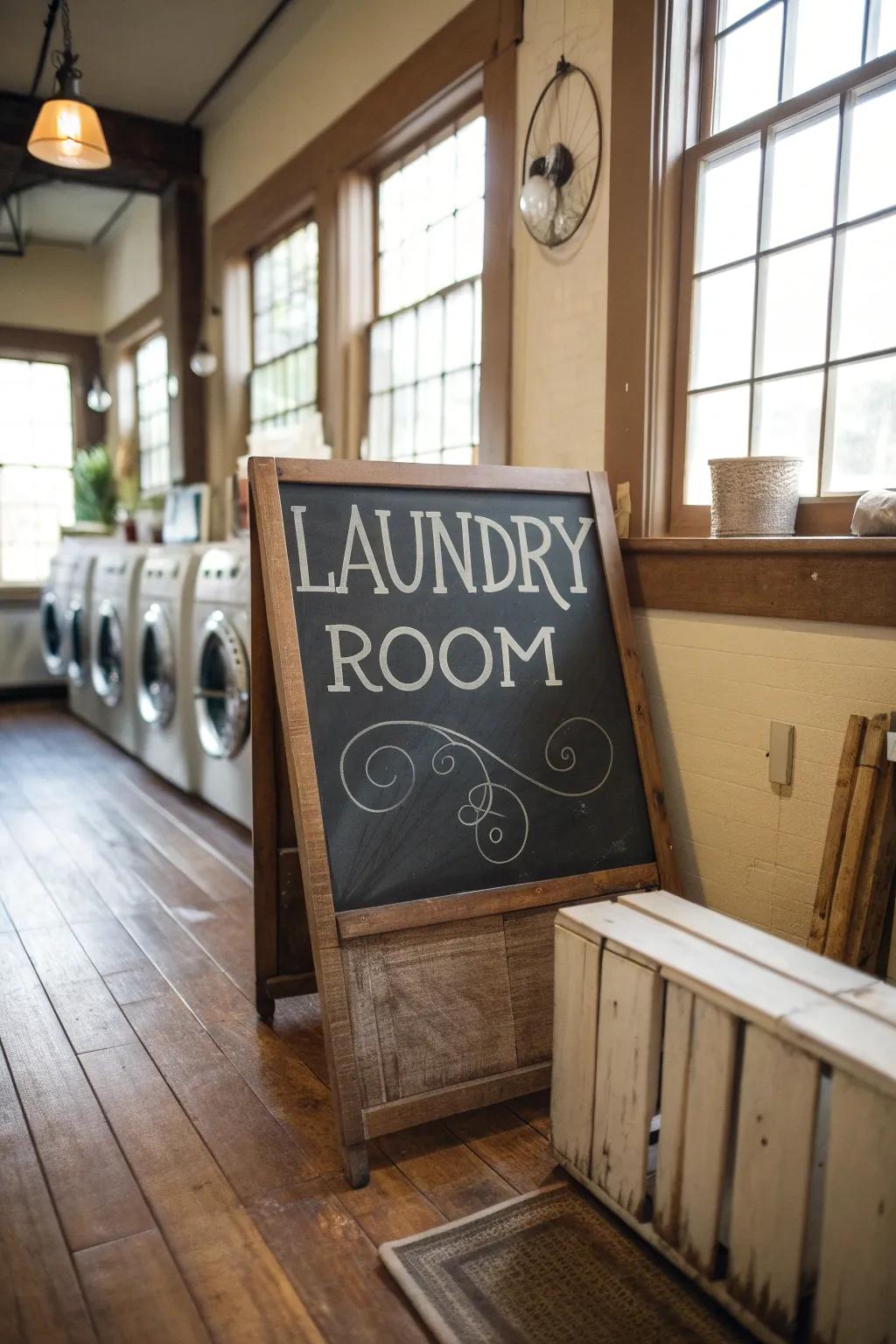 A slate board sign adding a personal touch to the vintage aesthetic.