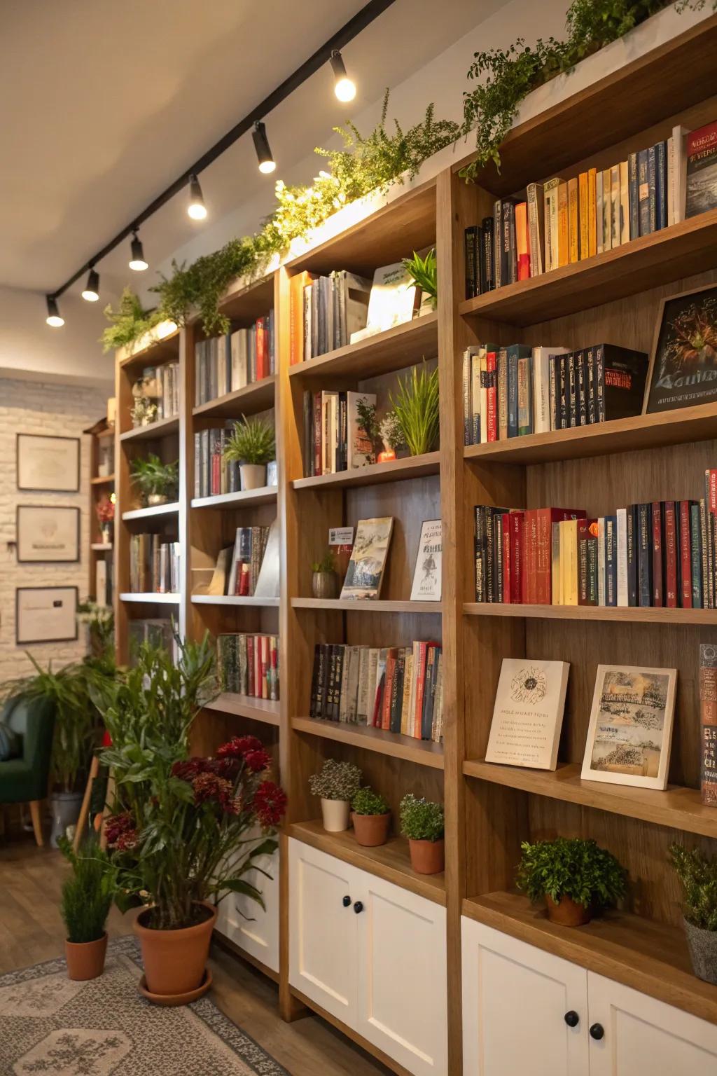 Combining books with decorative items adds personality and visual interest to your shelves.