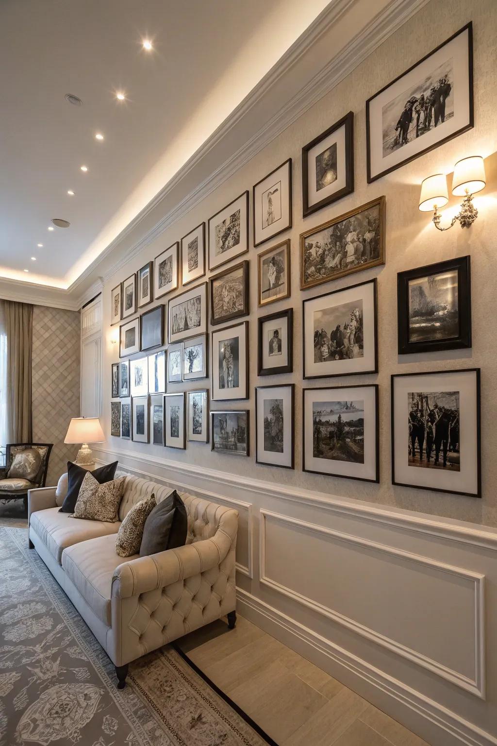 Ageless sophistication with a monochrome-themed wall.