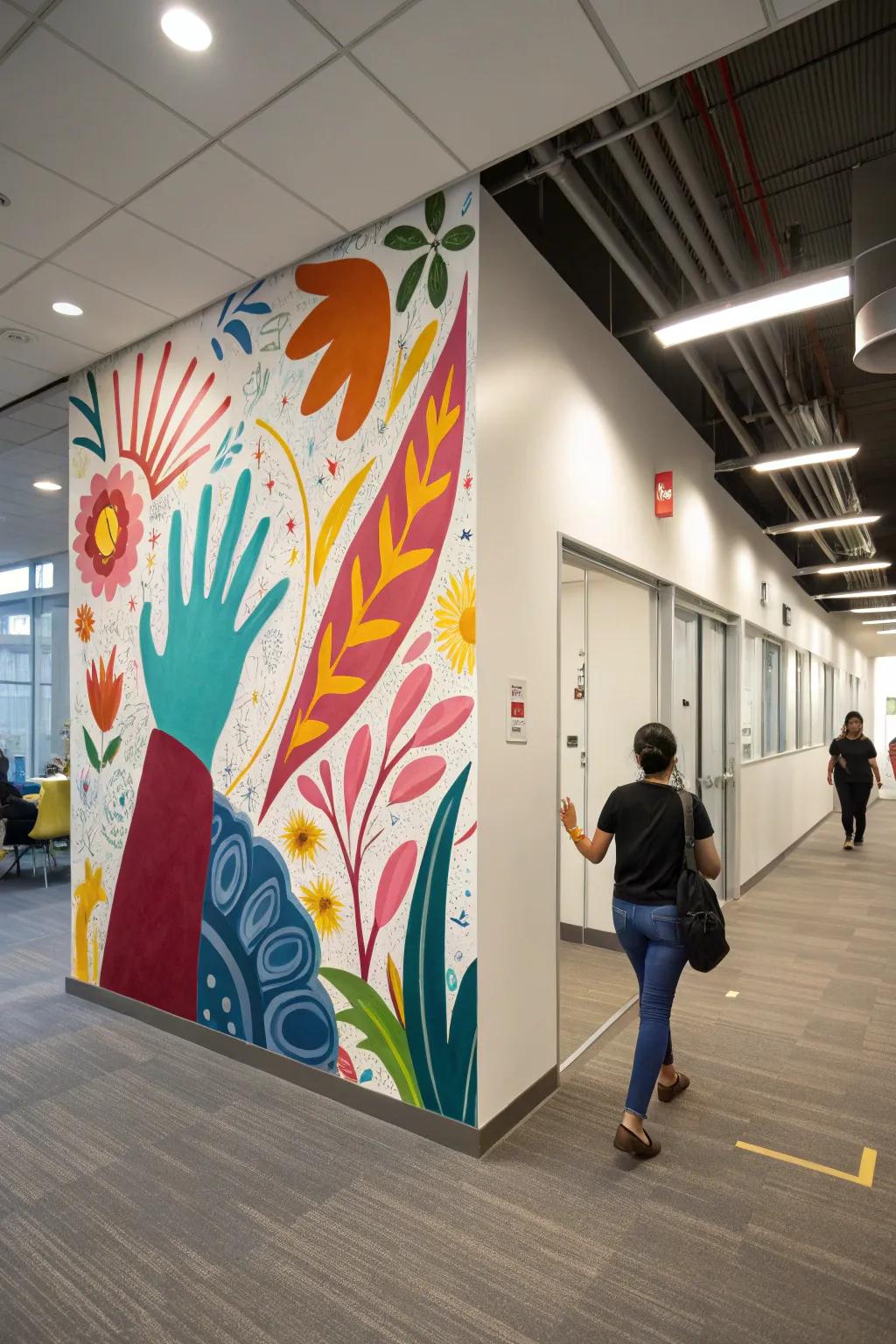 An abstract wall piece stimulating ingenuity within a workplace.