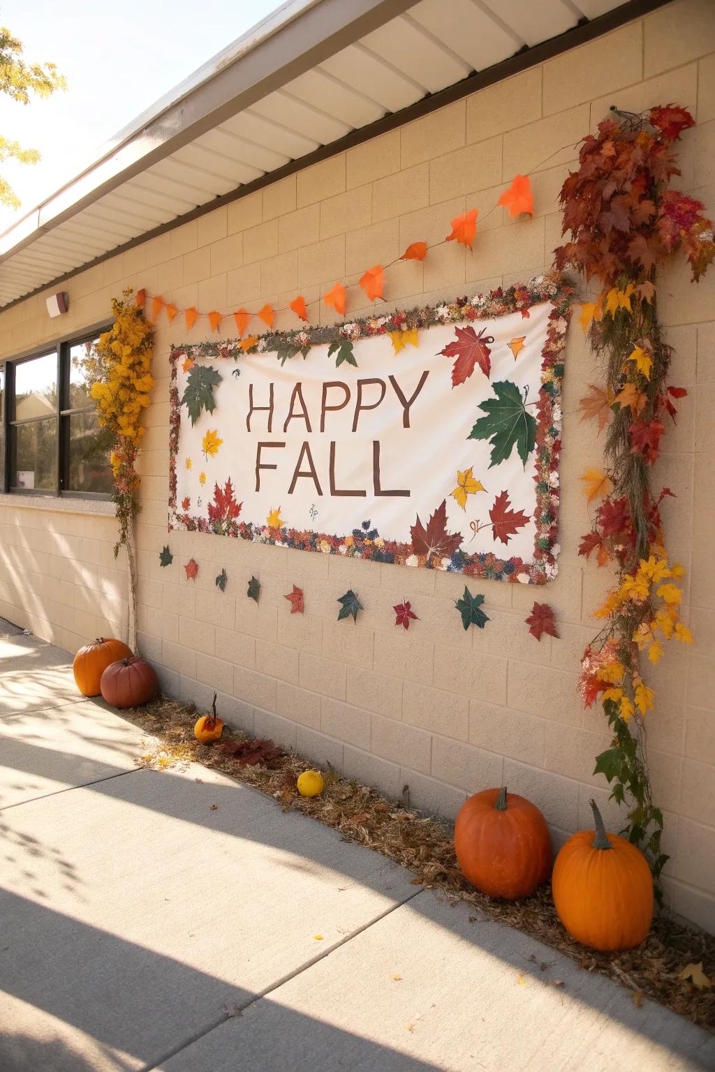 Seasonal adornments featured on a school wall