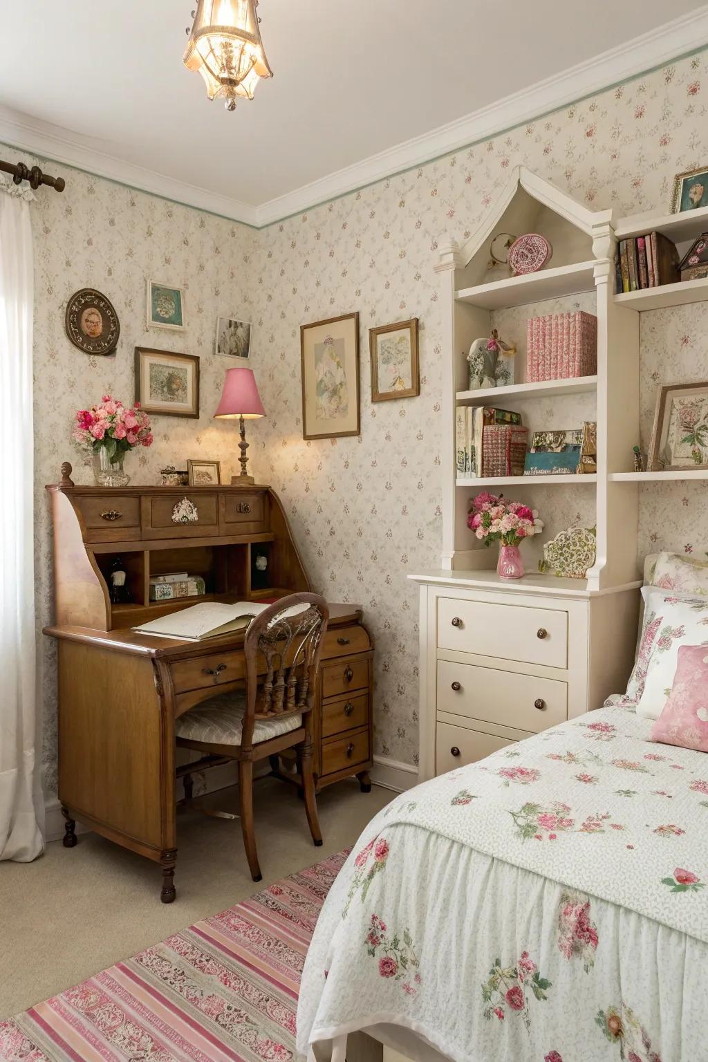 Retro allure infuses warmth and nostalgia into a girl's space.