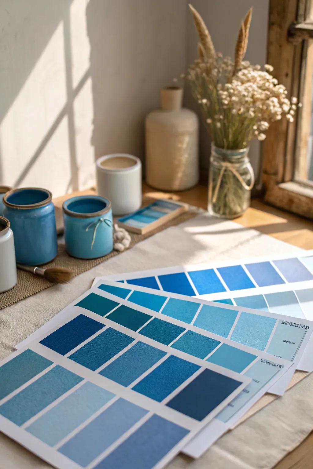 Test various paint samples to discover your ideal blue shade.