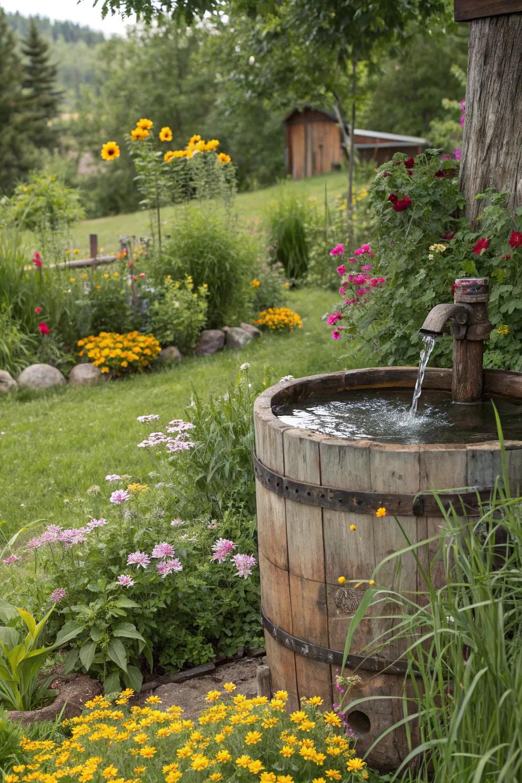 Country-style tub springs contribute a captivating essence to country-style gardens.