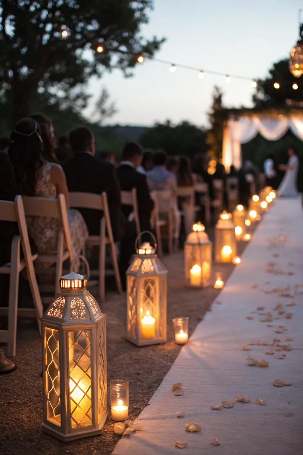 An enchanting illuminated walkway for a magical evening ceremony.