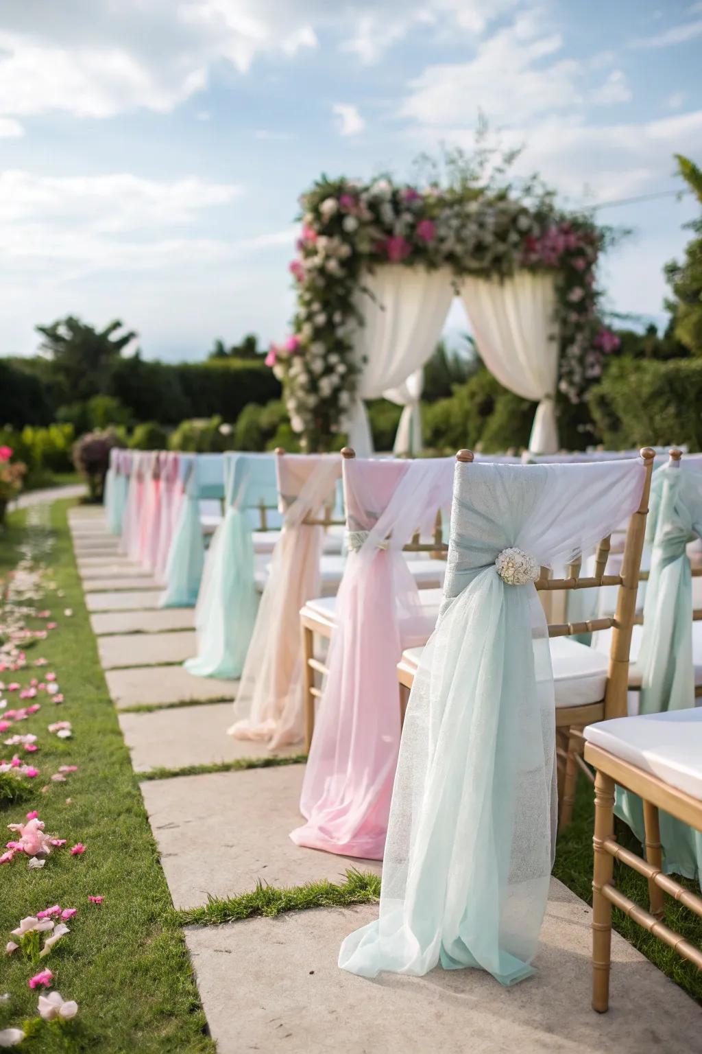 Adorn your outdoor wedding using nature-inspired chair décor.