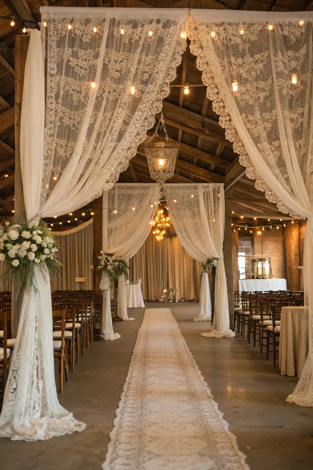 Incorporate retro charm using weave drapery in your wedding decorations.