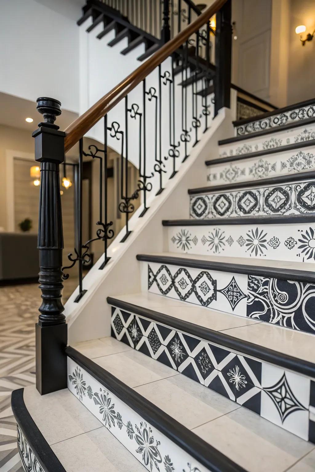 A stylish unified palette endows this staircase with an up-to-date, cultured appearance.