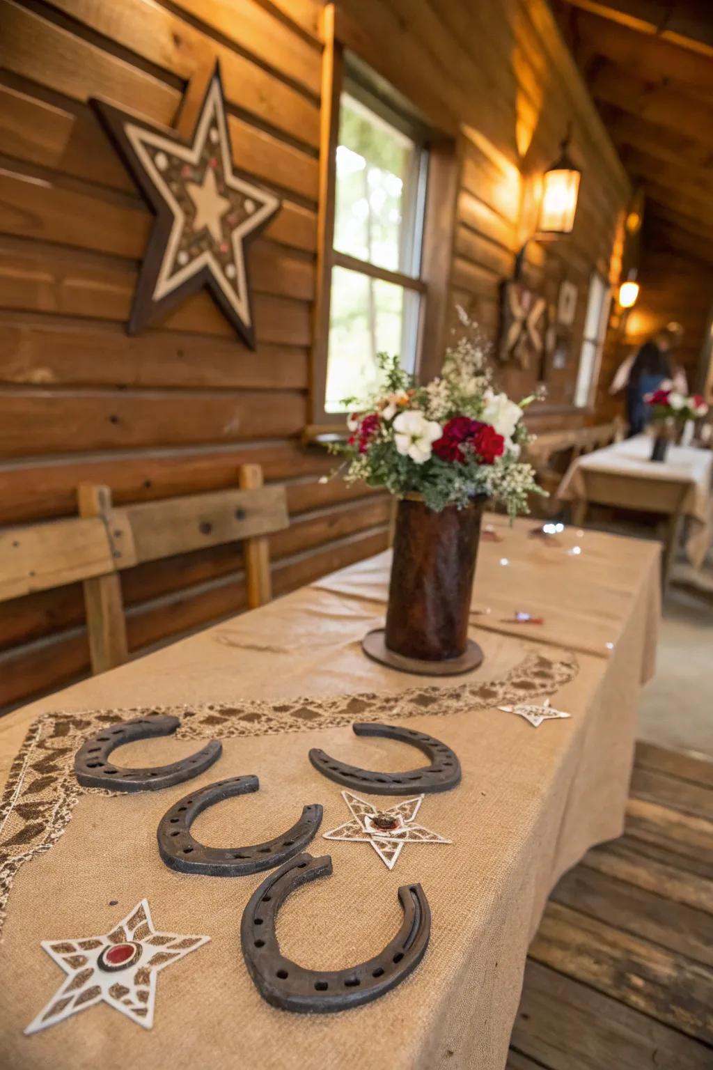 Western ornaments, like horseshoes, infuse a whimsical touch to your table.