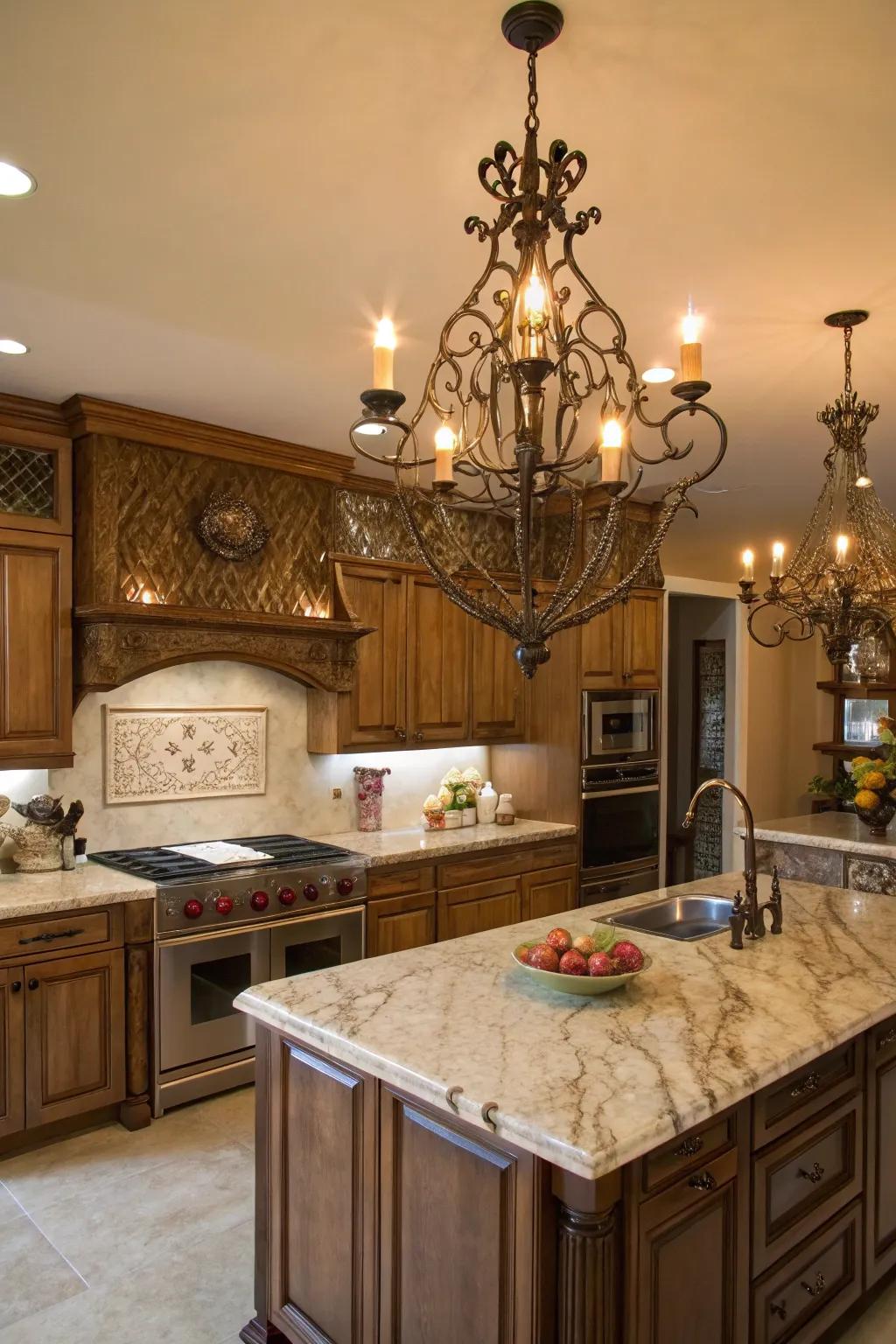 Distinctive illumination apparatus establishes a focal element within your kitchen.