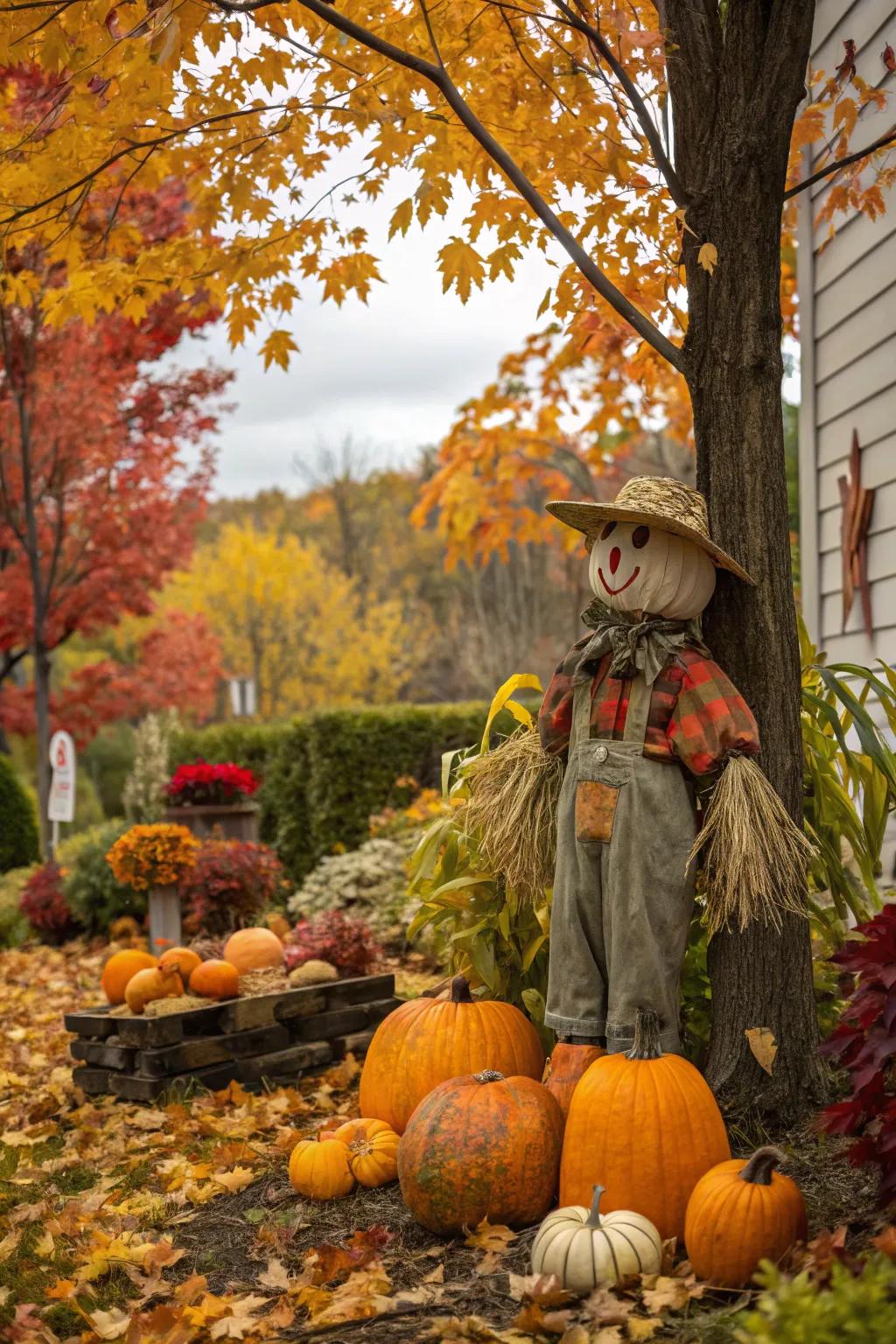 A temporal extravaganza scarecrow commemorating the season of fall.