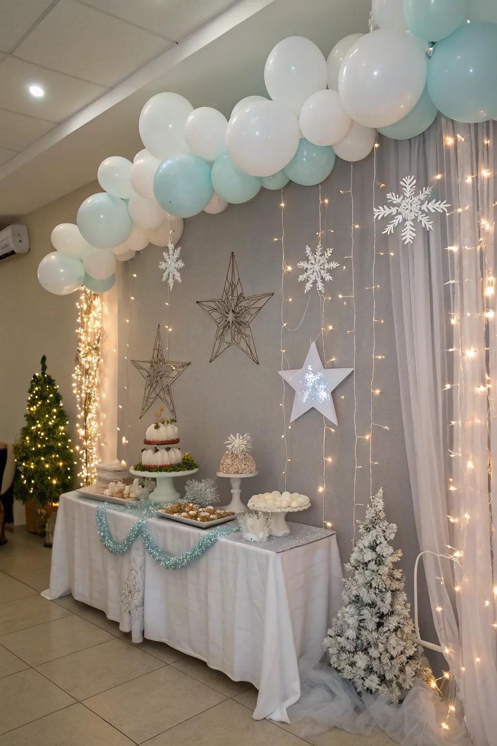 A twinkling celestial body and ice piece themed baby party.