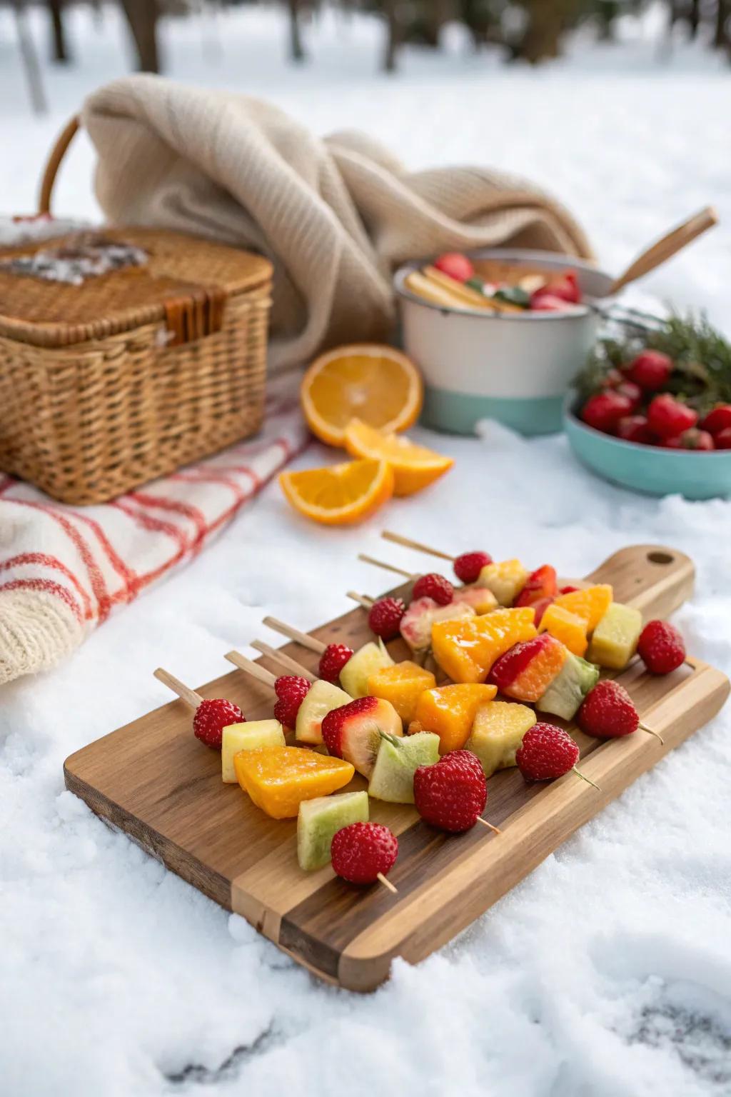Winter fruit wands add a refreshing touch to picnics.