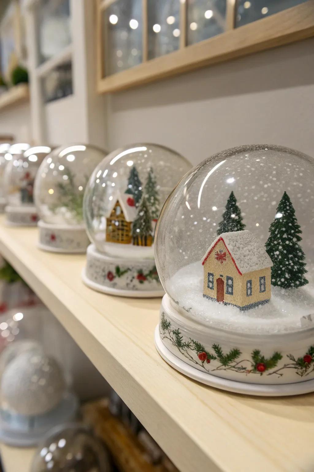 Snow globes made at home add an individual and whimsical touch to decor.