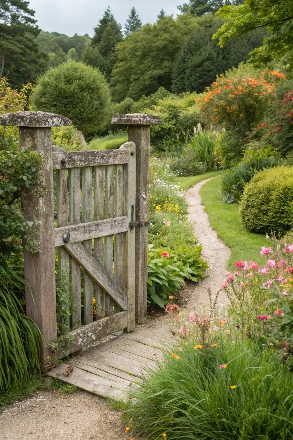 Natural wood gates seamlessly merge with the environment.
