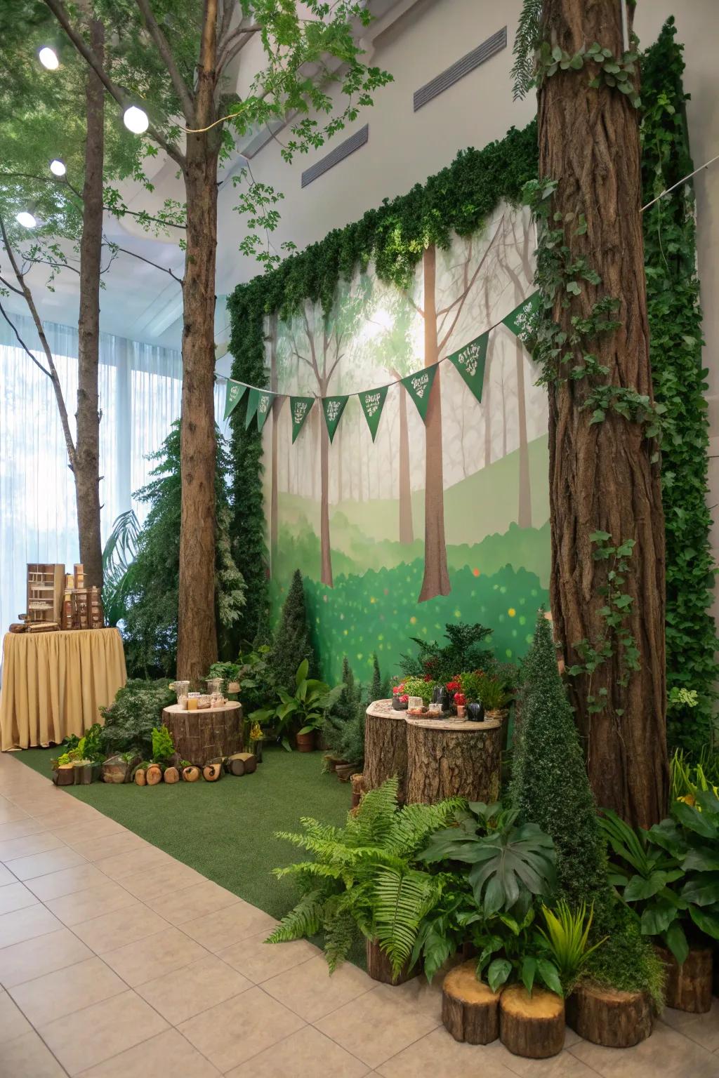  immortalize memories with a forest-inspired photo backdrop.