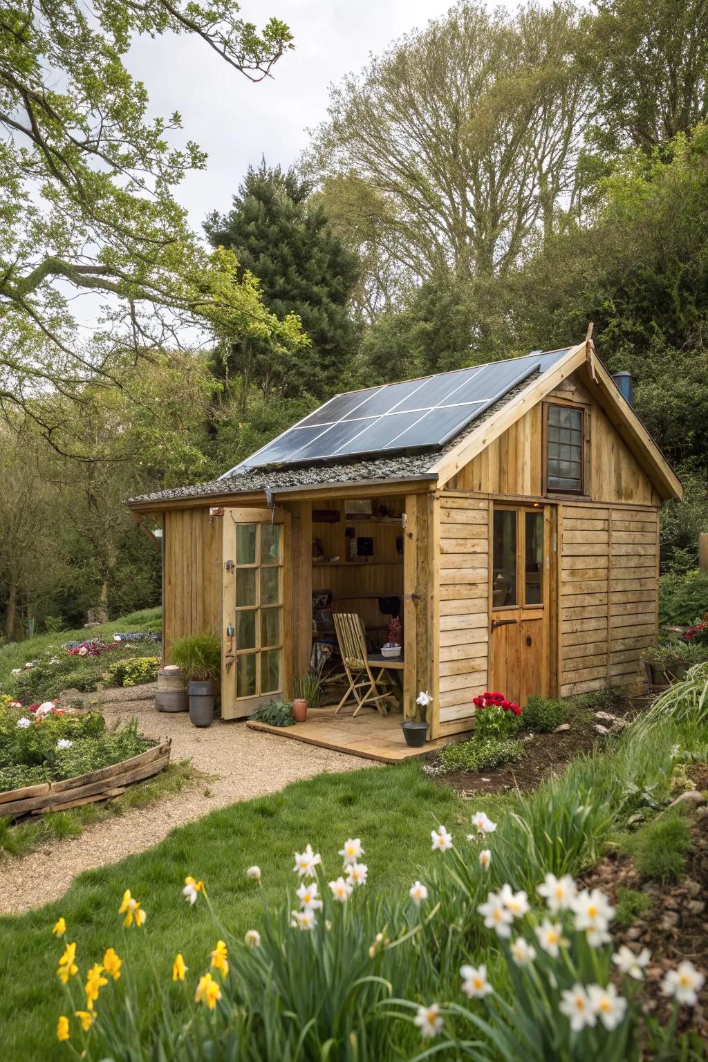 An eco-conscious writing shed where sustainability meets style.