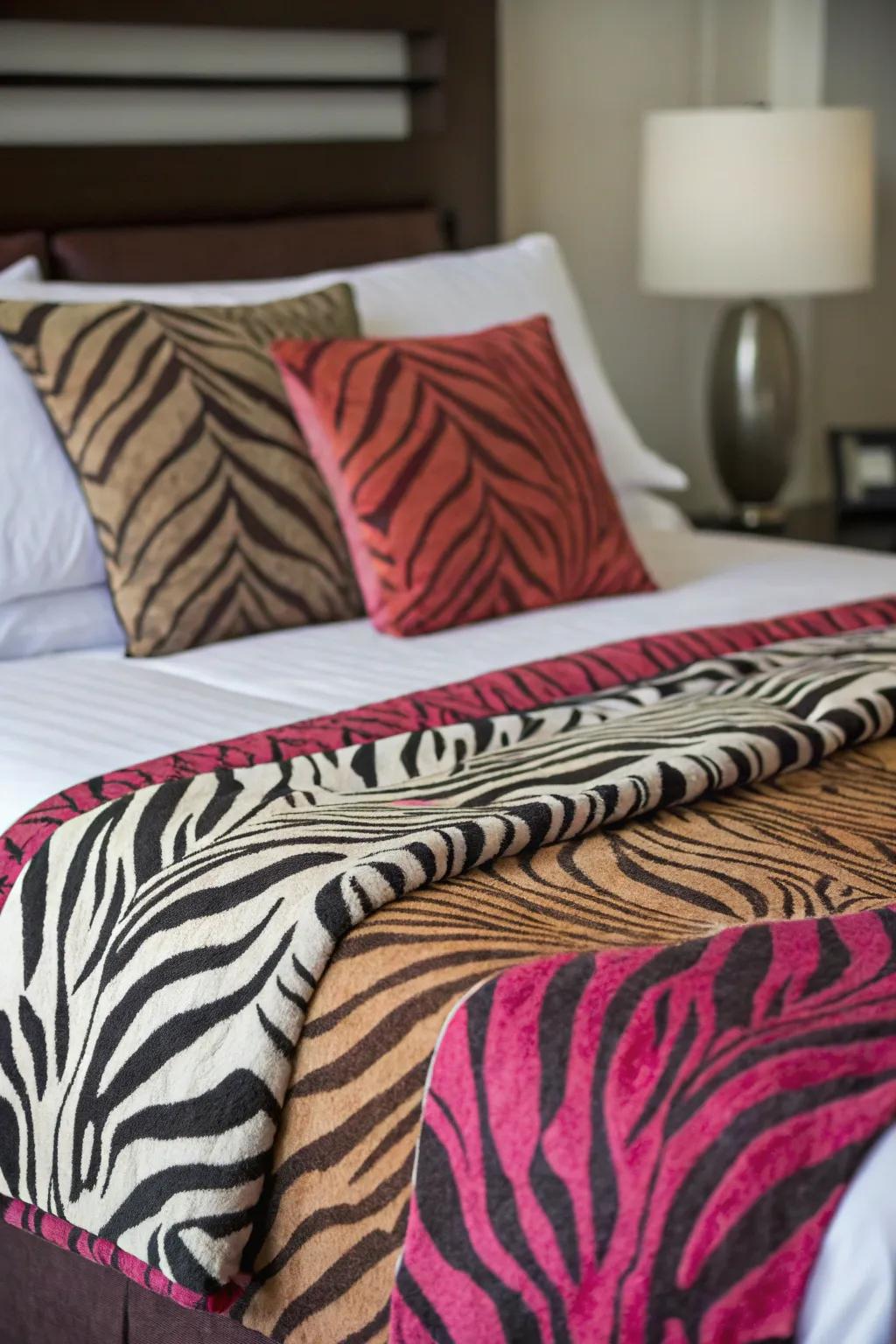 Opulent bedding with striking patterns adds a fun atmosphere to your space.