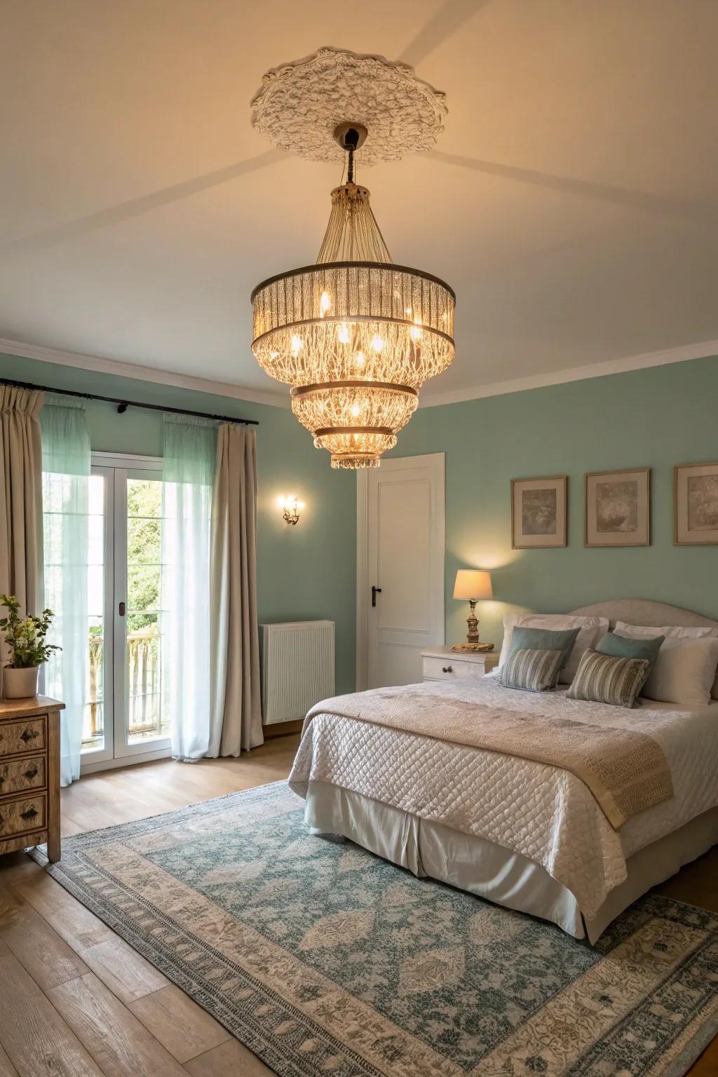 A distinctive light fixture imparts personality and aesthetic appeal.