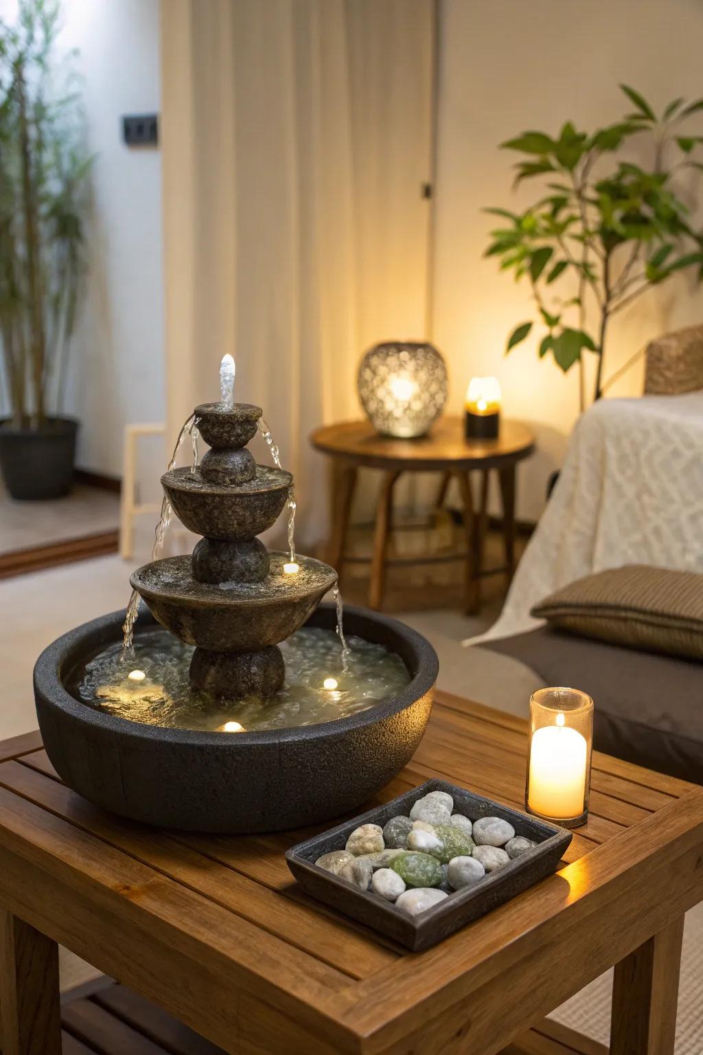 A delicate aquatic accent introduces a soothing element to the space.