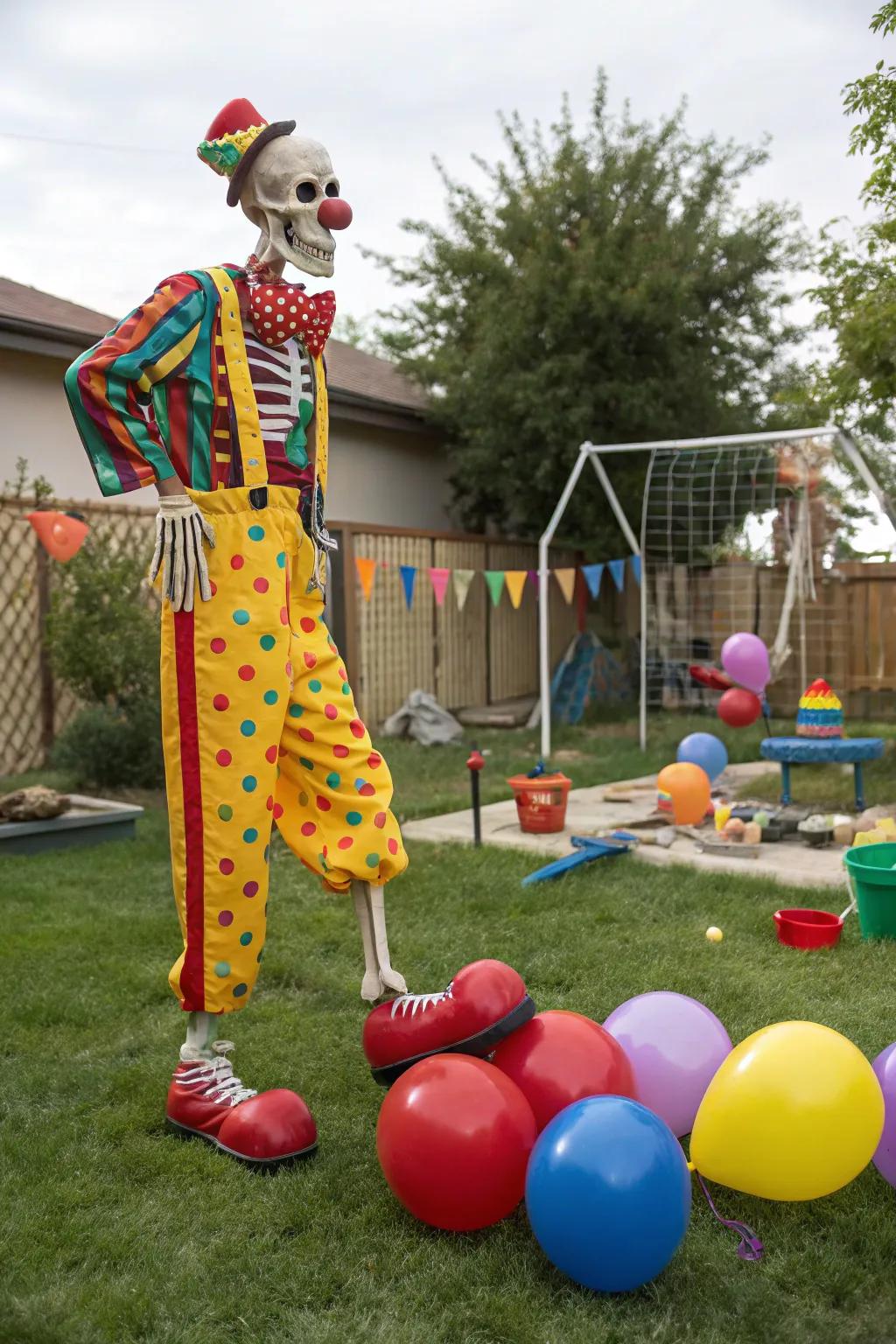 A performer-themed skeleton adds humor to Halloween.