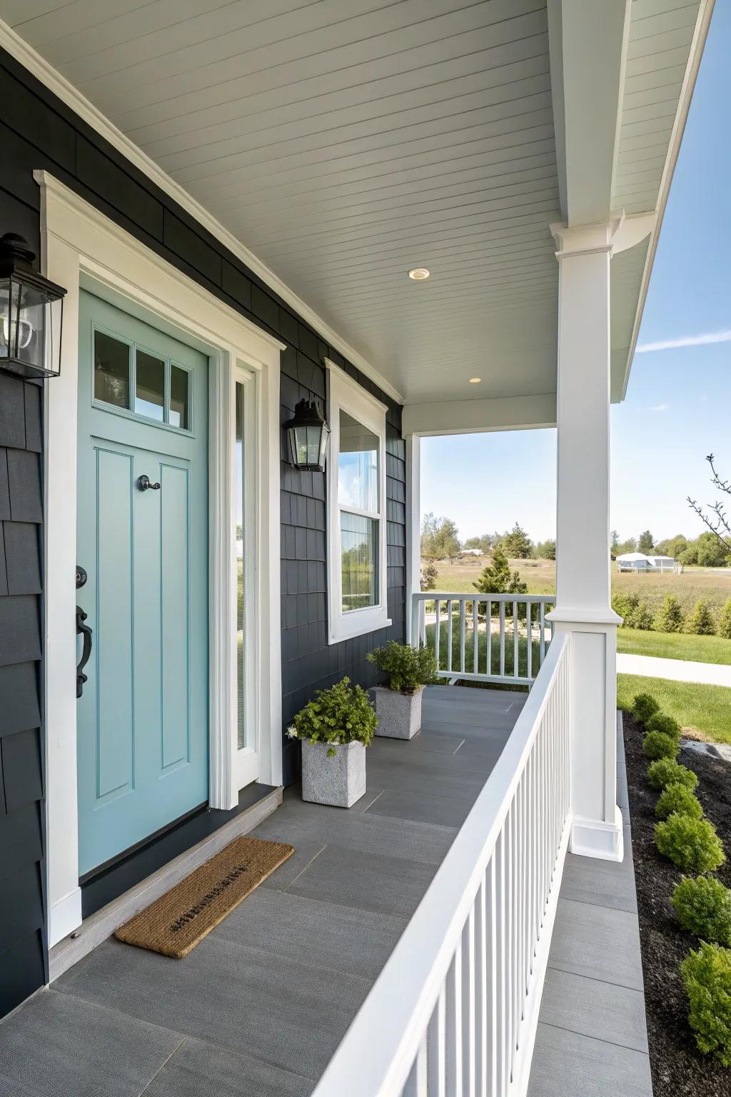 Contrasting hues introduce a modern panache to your porch.