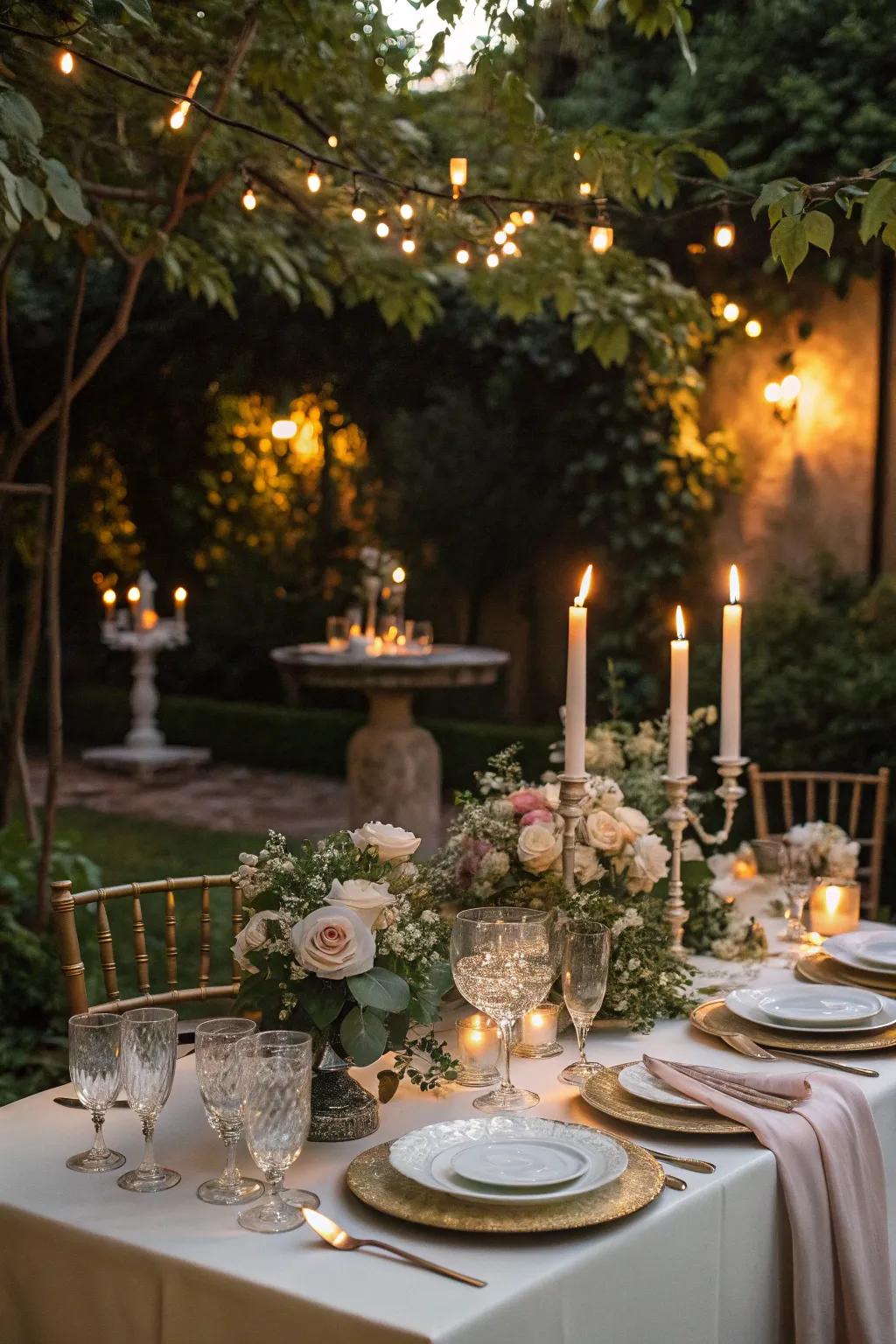 Enjoy a romantic candlelight dinner in a beautiful garden setting.