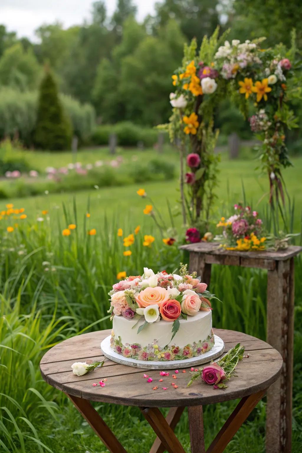 Floral wreaths offer a fresh and organic cake design.