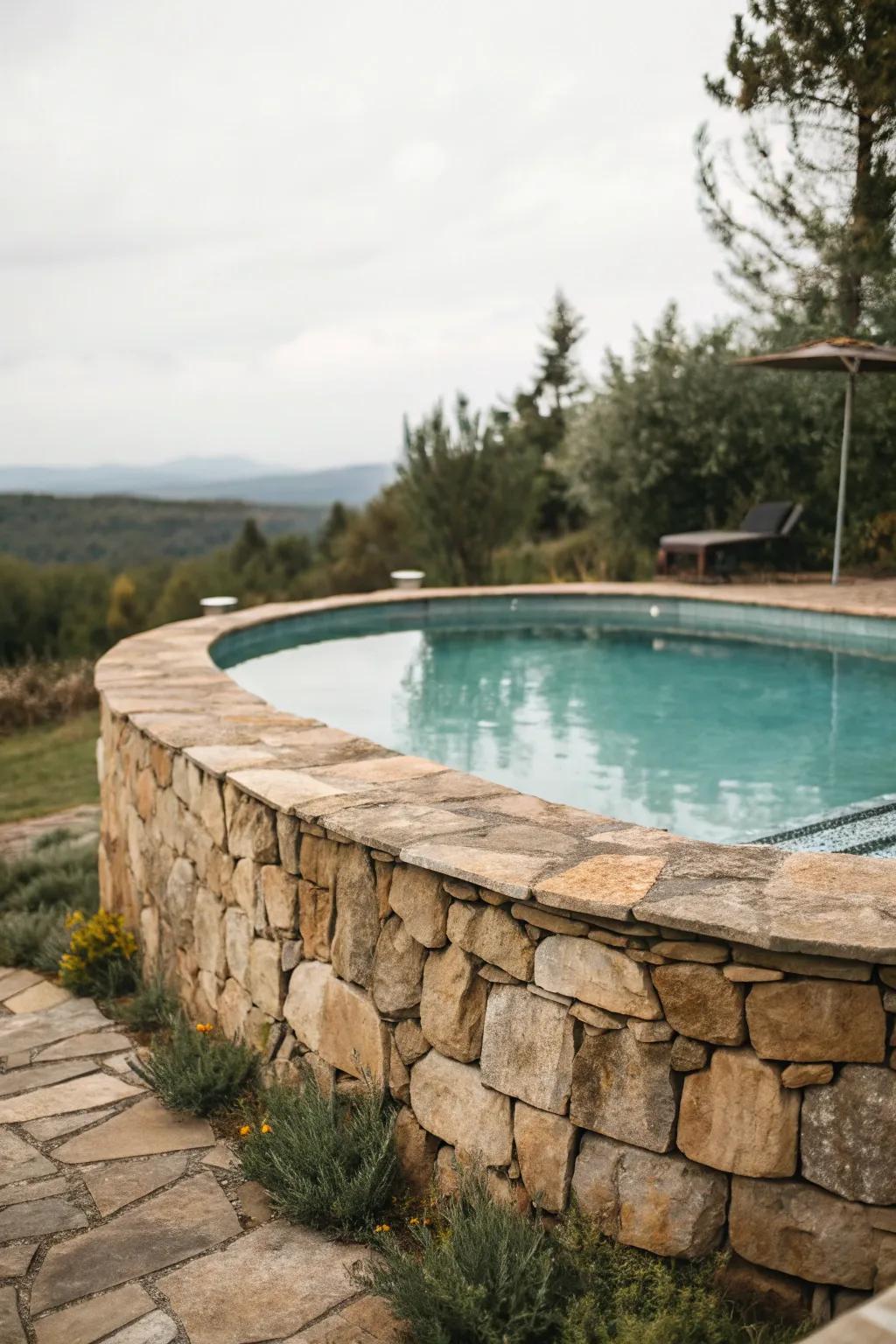 Stone walls fashion a sturdy and earthy privacy solution around your pool.