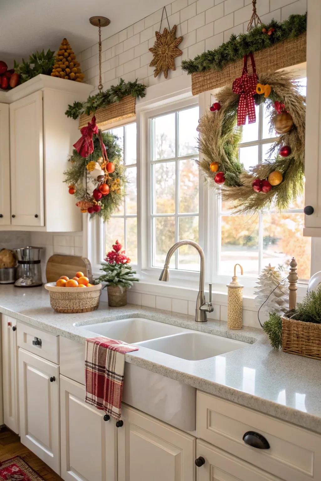 Seasonal touches add warmth and festivity to the cooking space.