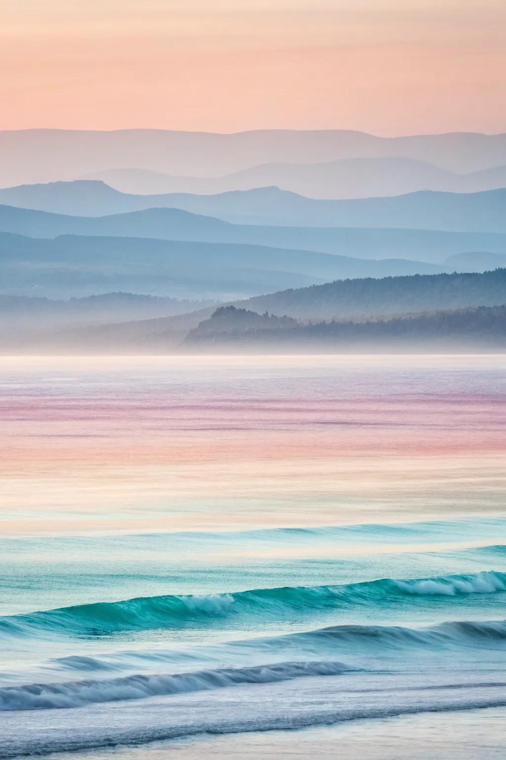 An abstract watercolor featuring diffused horizons.