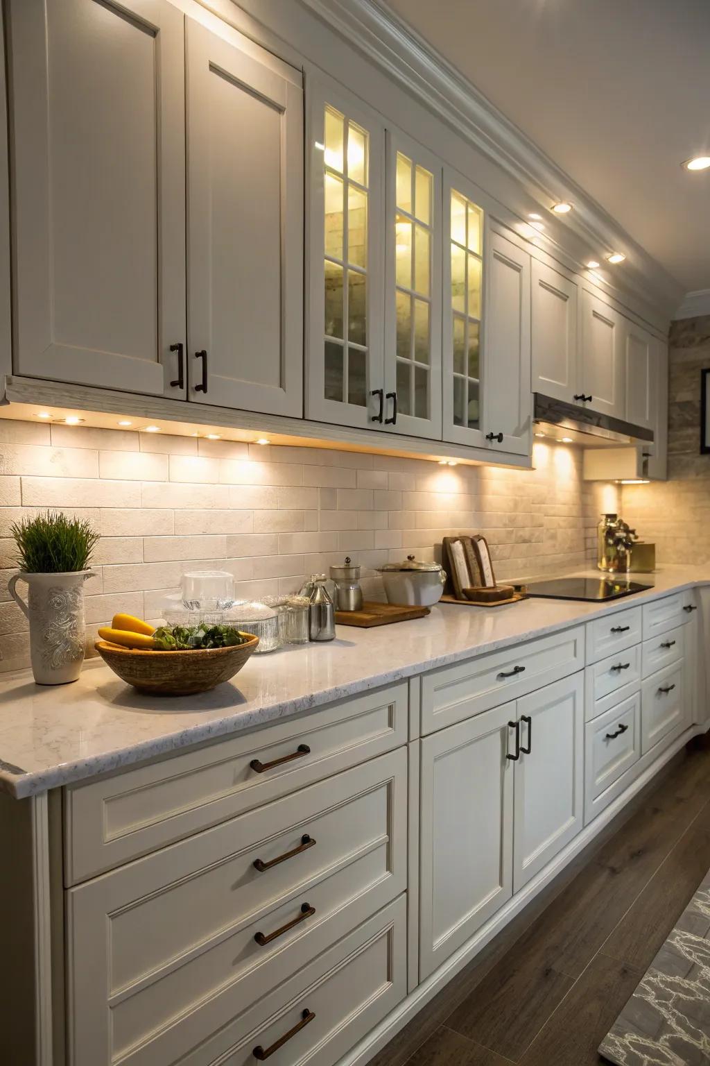 Lights under counters add style and are practical.
