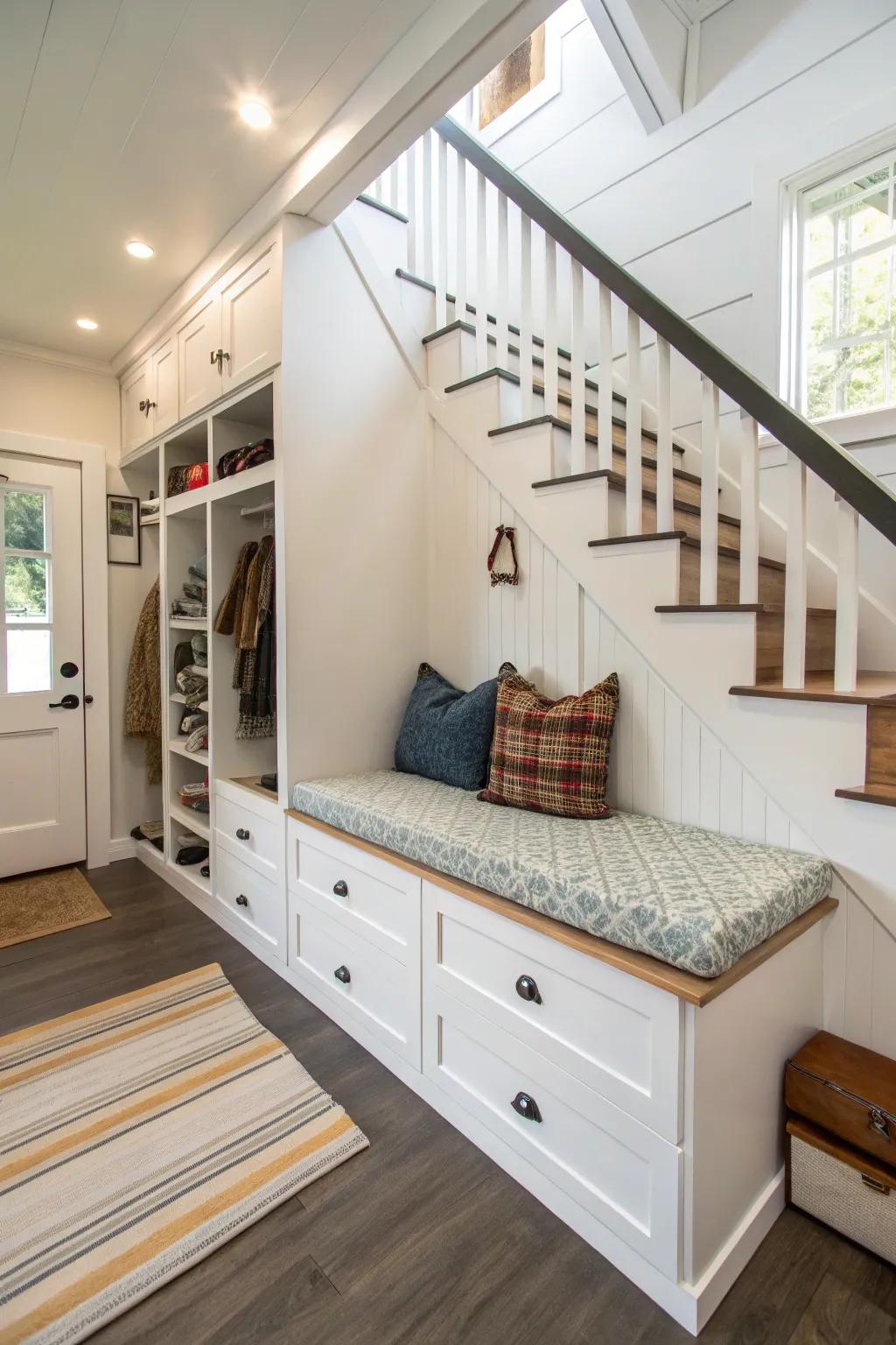 Concealed storage alternatives uphold a sleek and organized ADU interior.