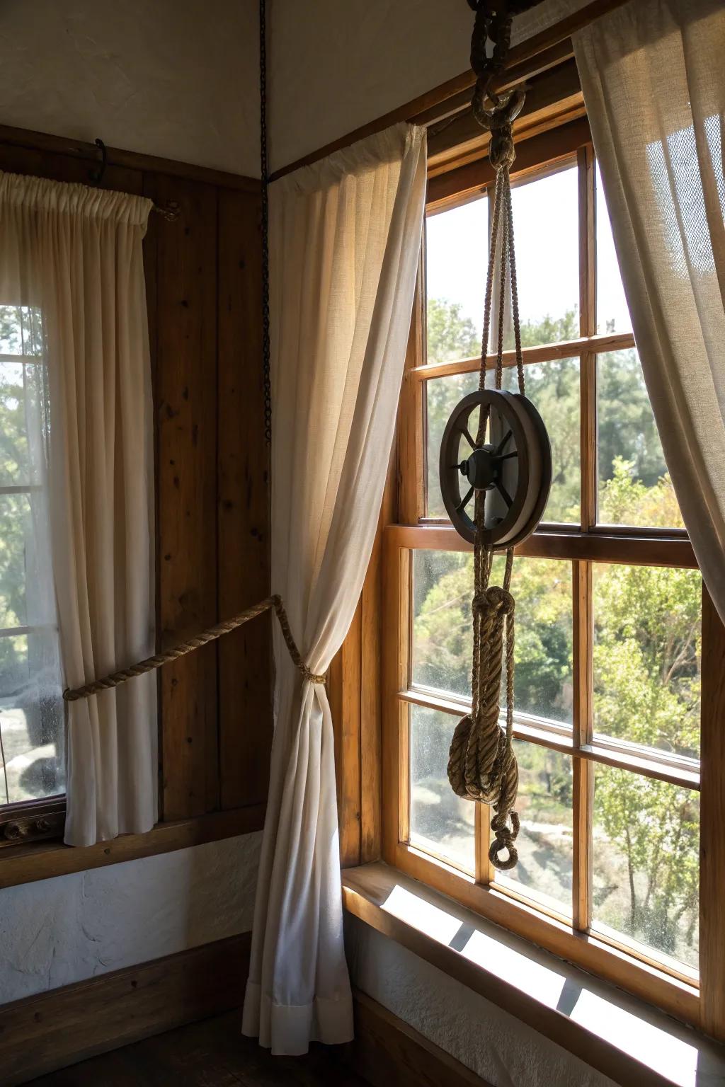An innovative curtain solution using vintage lifters.
