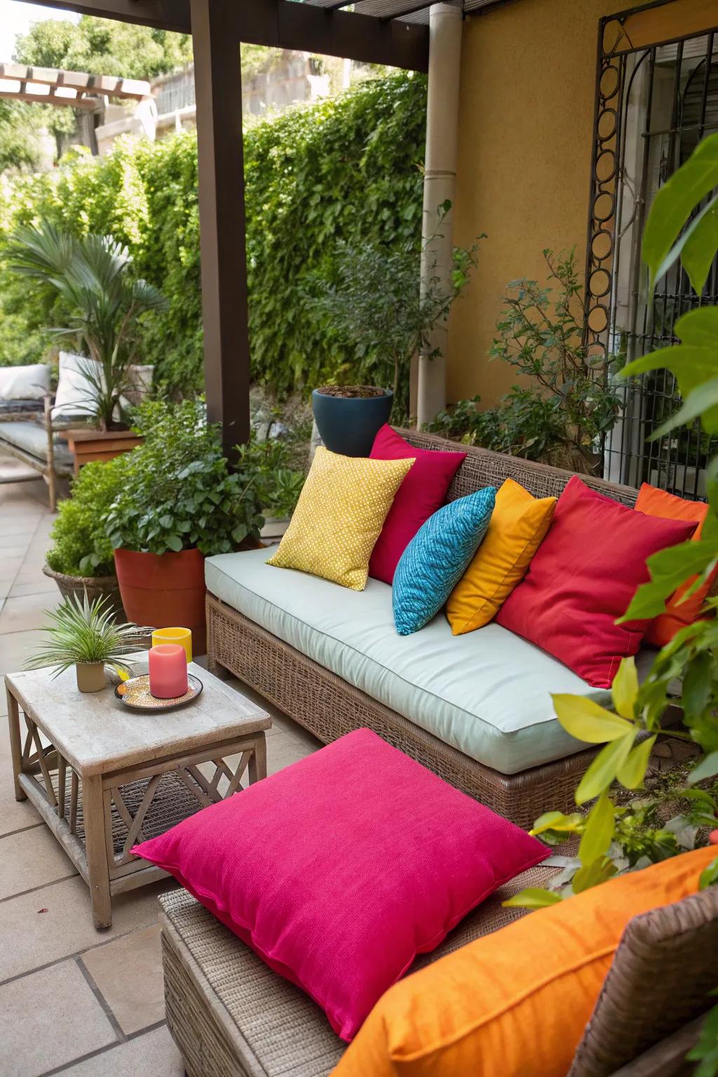 DIY pillow covers introduce a personal touch to your patio decor.